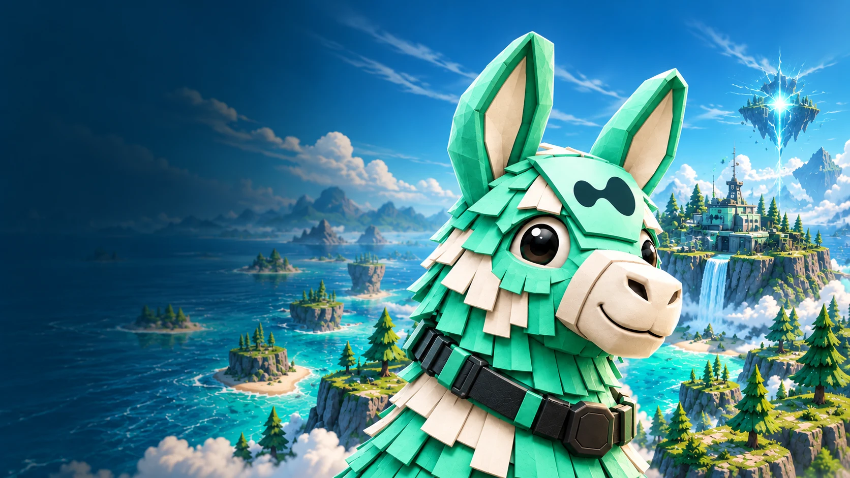 The official HyperNite mint llama overlooking the island and rift